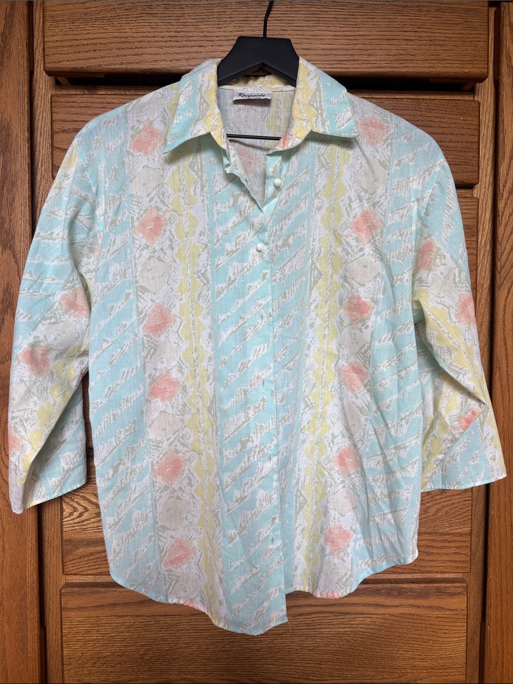 Vintage Rhapsody Pastel Blouse with Coral Detail